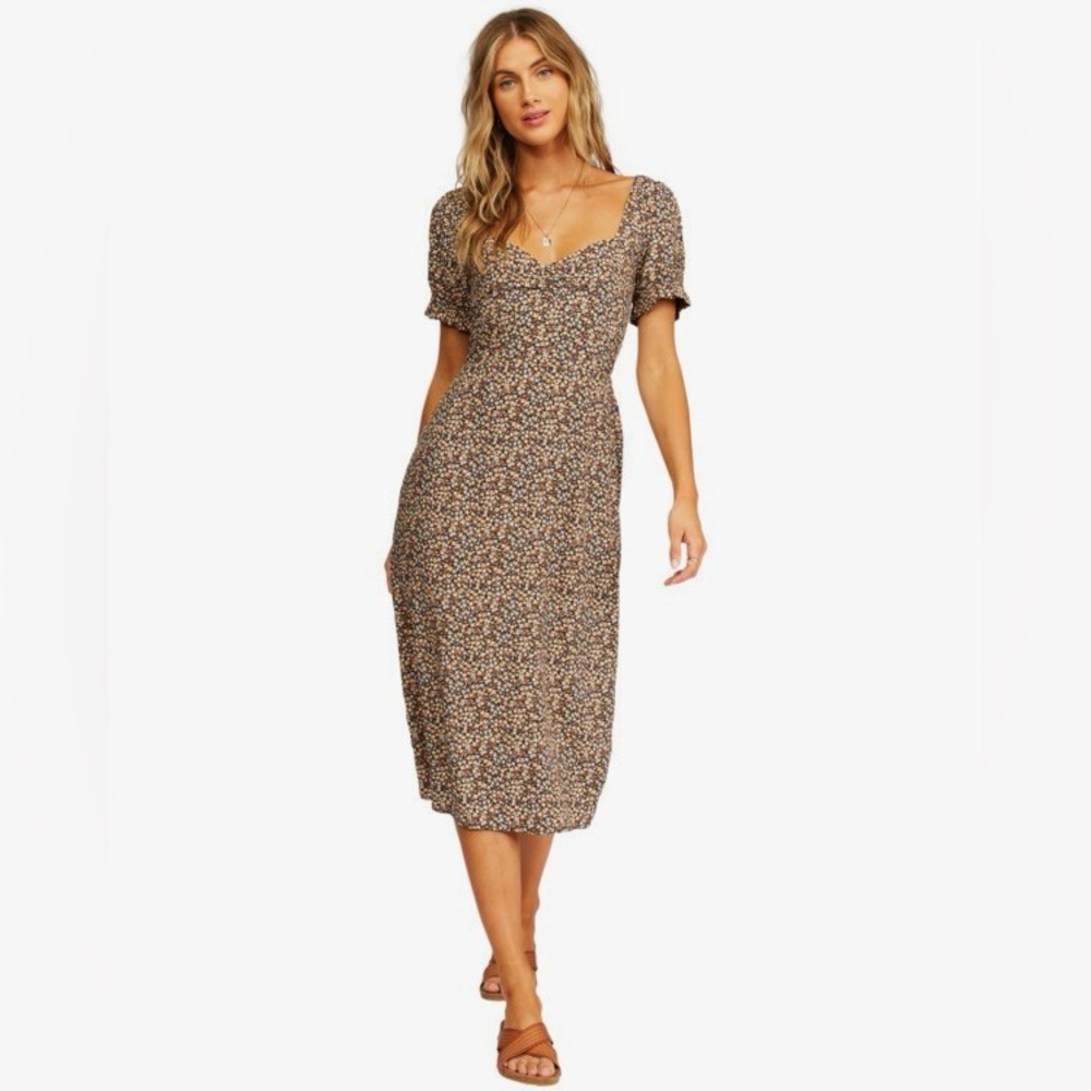 Billabong Love Letters Black Multi Floral Print Midi Dress